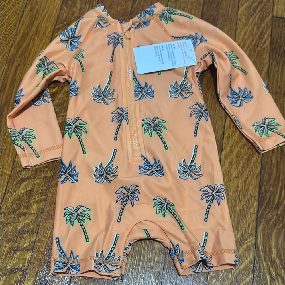 Old Navy Kids Swim Rashguard - Orange with Palm Tree Print
